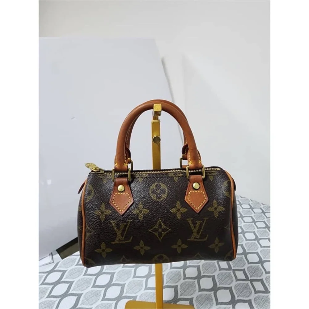 Authentic LOUIS VUITTON Monogram Mini Sac HL Boston Bag Brown